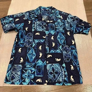 [XL]Vintage Bai Nan Hawaii Blue Mixed Pattern S/S Button Up  Shirt
